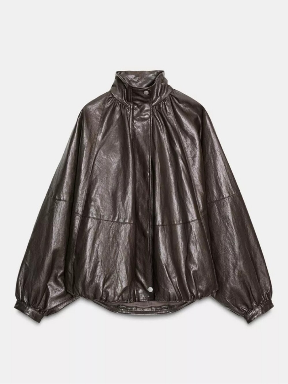 Zara Faux Leather Bomber Jacket Taupe Gray Small New